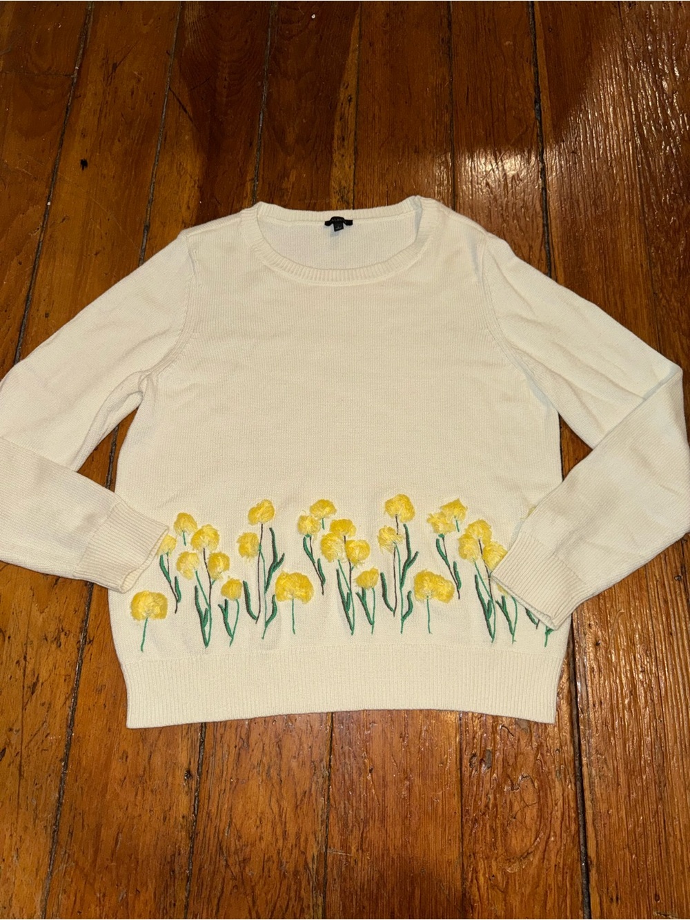 Talbots Women’s Large Ivory 3D Floral Embroidered Sweater Yellow Flowers